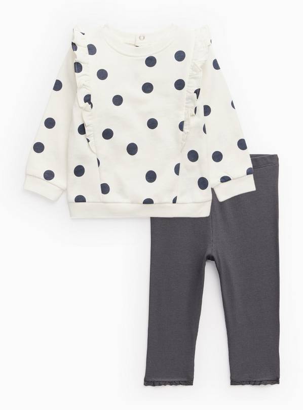 White Spot Sweatshirt & Grey Ribbed Leggings Set 3-6 months